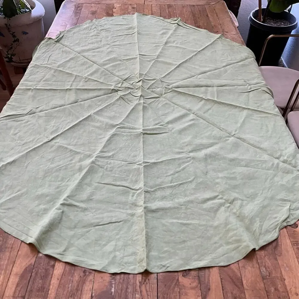Sage Green Linen Tablecloth 46 in x 62 Oval Shaped Lightweight Cottagecore